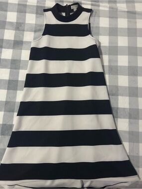 belle sky Black and White Striped Sleeveless A-Line Dress